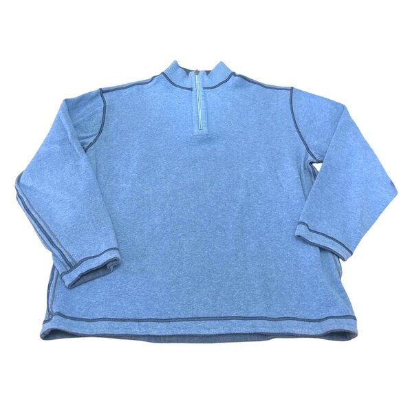 Dark Blue Light Blue Mens Quarter Zip Pullover Reversible Sweater Cotton Size XL - Picture 1 of 7